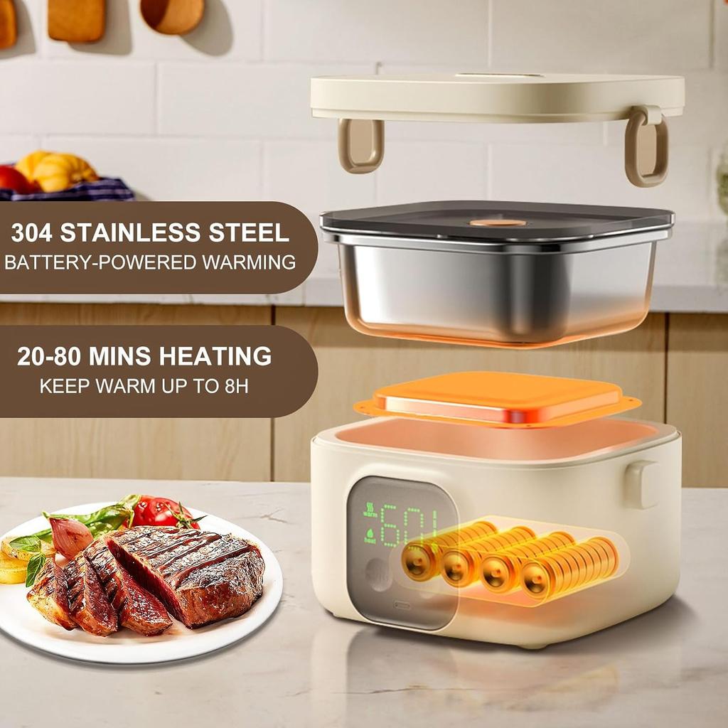 Portable Auto Electric Heated Lunch Box for Adults,Food Warmer Lunch Box,Rechargeable 14000mAh Battery,Self-Heating with 800 ml Inner Container, Keep