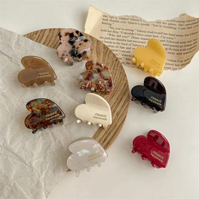 French Small Hairclaw Acetate Hair Crabs for Girls Cute Heart Shaped Hairclips Children Women Hair Accessories