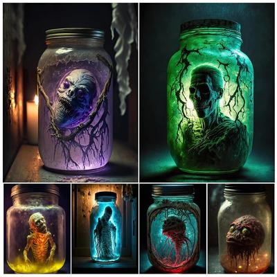 Demonios atrapados en frascos, impresión artística de pared, el aterrador mundo de los sueños en la botella, póster artístico e impresión para decoración de sala de estar, sin marco