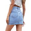 Women High Waist  Hole-ridden Package Hip Jean Denim Skirt