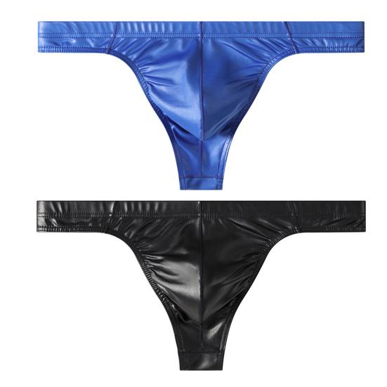 Men Glossy Sexy Thongs Silky Smooth Underpants Imitation Leather Soft Low-Waist Thong Briefs for Date Party Nightlife