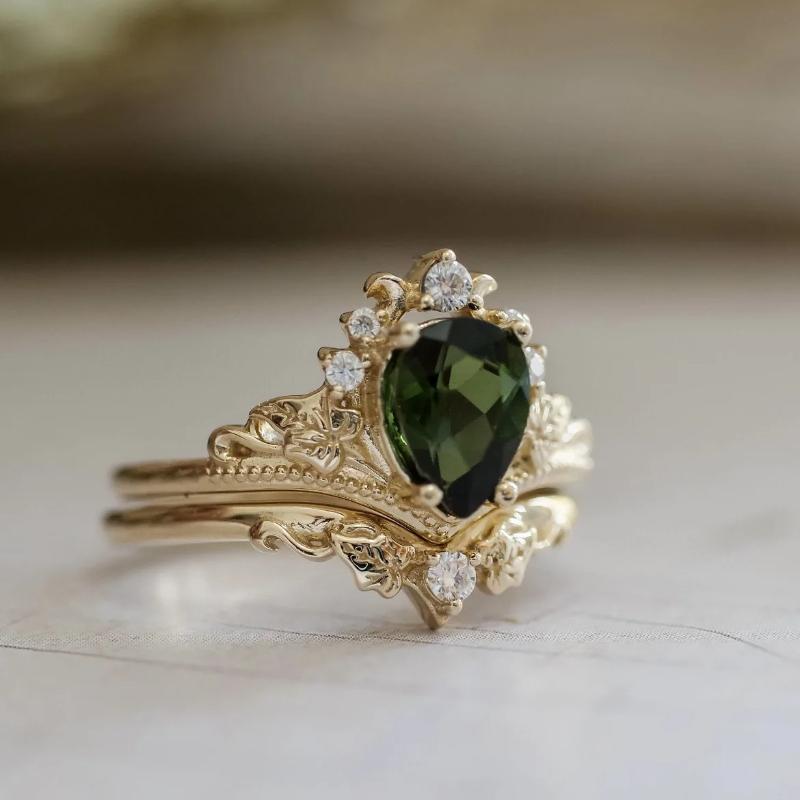 

New Creative Olive Green Zircon Women s Ring 5&Gold-color зелёный