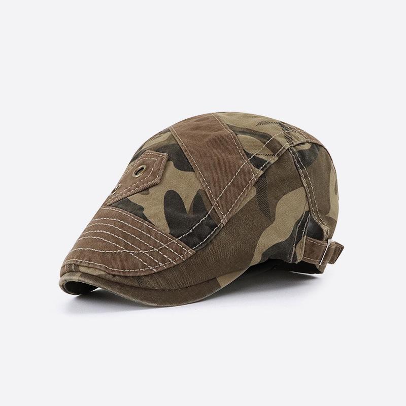 

Trendy outdoor sun hats: camouflage patchwork baseball caps, geometric patch casual berets кавовий