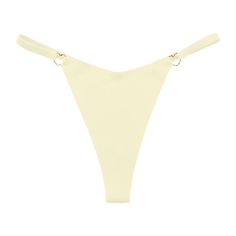 

European and American seamless large-size sexy thong V-shaped low-waisted thin belt with a rope, ice silk quick-drying underwear XL ваніль