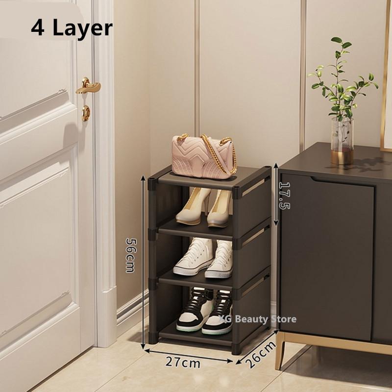 

Черная многоярусная регулируемая стойка-органайзер для обуви - Компактная настенная угловая штабелируемая полка для организации дома 4/5/6/7 ярусов