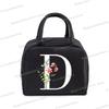 1Pc Portable Lunch Bag Wildflower Alphabet ABCD..Cooler Ice Pack Lunch Box Insulation Package Insulated Thermal Unisex Lunch Bag