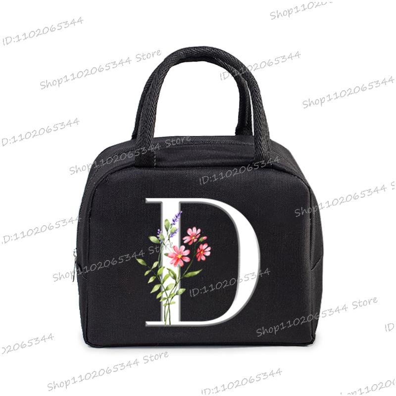 1Pc Portable Lunch Bag Wildflower Alphabet ABCD..Cooler Ice Pack Lunch Box Insulation Package Insulated Thermal Unisex Lunch Bag