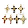 1 Piece Brass Religious Pendants 18K Real Gold Plated Cross Virgin Mary Clear Cubic Zirconia Charms For Diy Necklace 4cm X 2.3cm