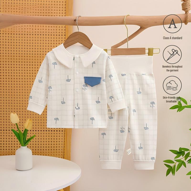 Frühlings- und Herbst-Baby-Baumwoll-Zweiteiler mit hohem Bund, nahtlos - Prinzessinnen- & Britischer Stil