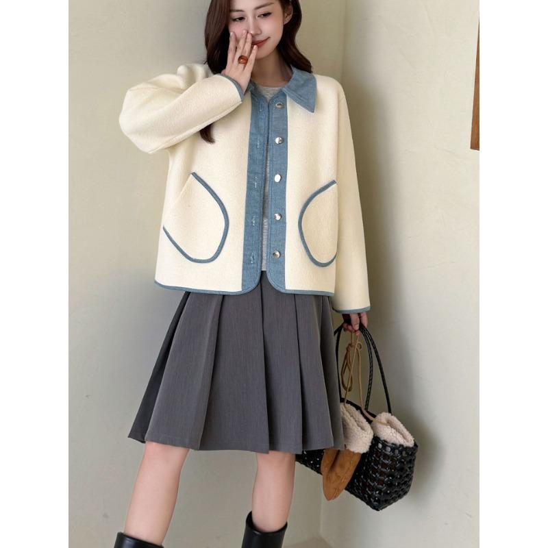 

Кардиган двусторонний вязаный джинсовый с лацканами, осенне-зимний, новый дизайн, свободный свитер-куртка для женщин One size