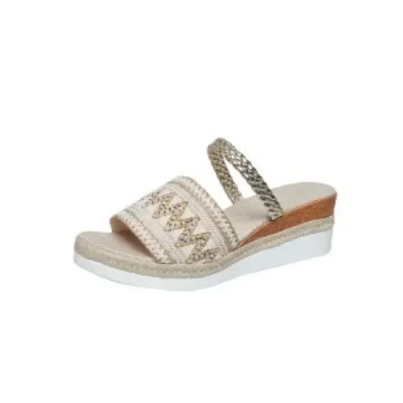 Fashion Summer Ladies Slippers Outdoor Beach Sandals Bohemian Ethnic Style Handmade Espadrilles Platform Slippers Flip Flops Women