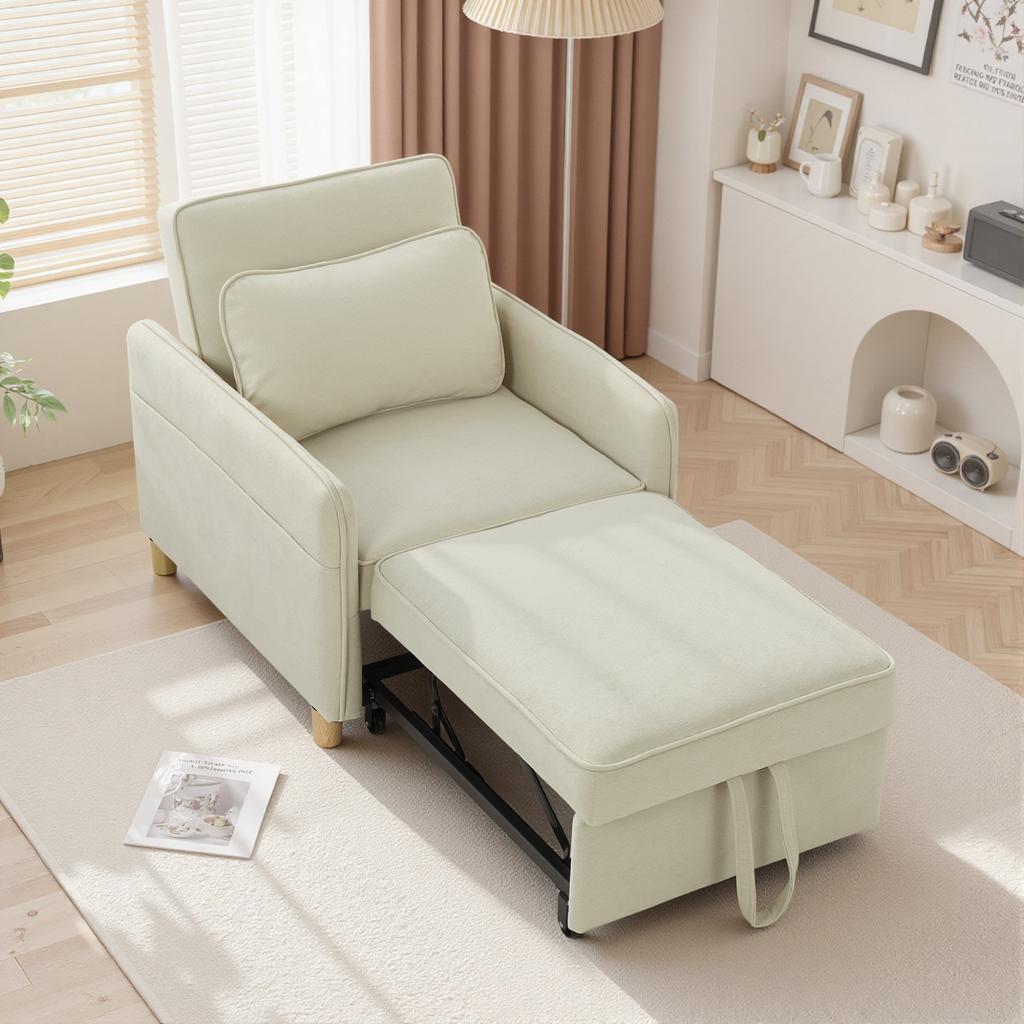 Convertible Armchair, 1-Seater, 3-in-1, Corn-Grain Velvet, Beige
