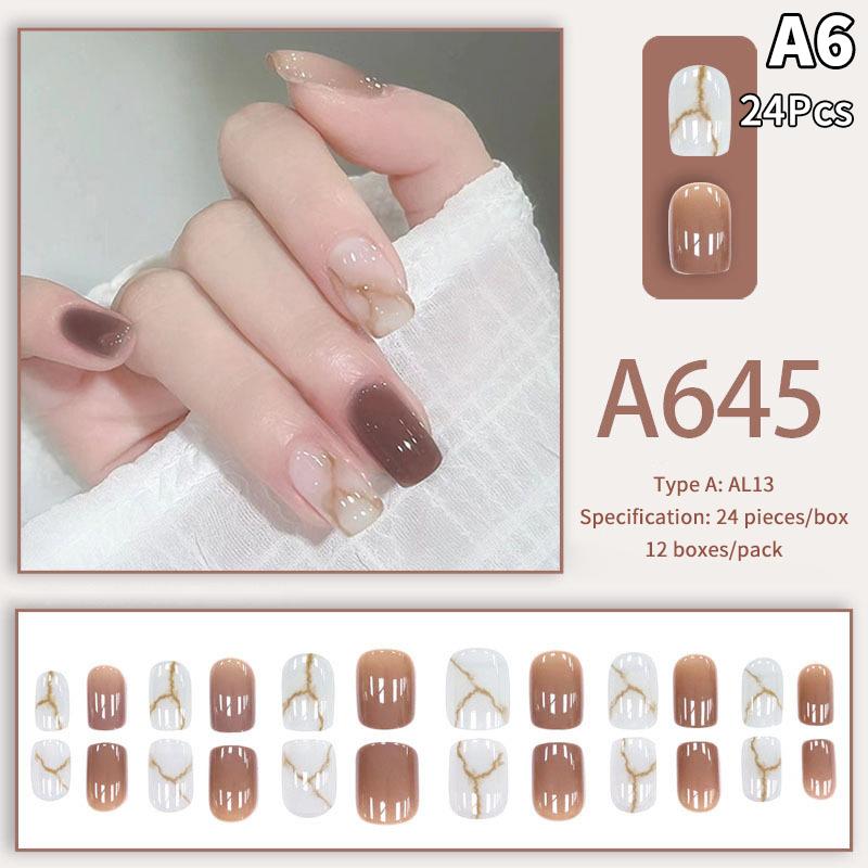24Pcs French Multiple Styles Fake Nails Press On Nails Gel On Painted Reusable Fast Wearable Nail Tips Detachable Full Finished