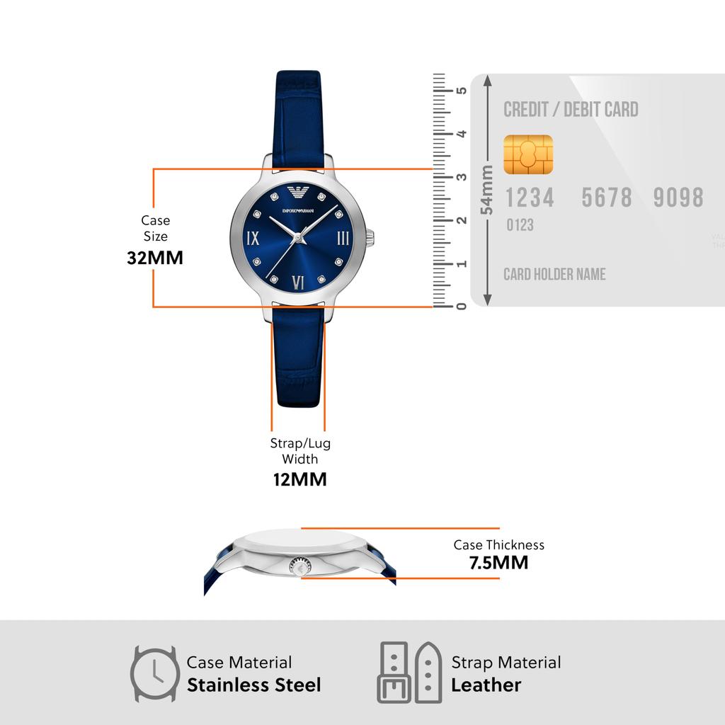 Emporio Armani Women's Three-Hand Blue Leather Watch & Bracelet Set, AR80080SET