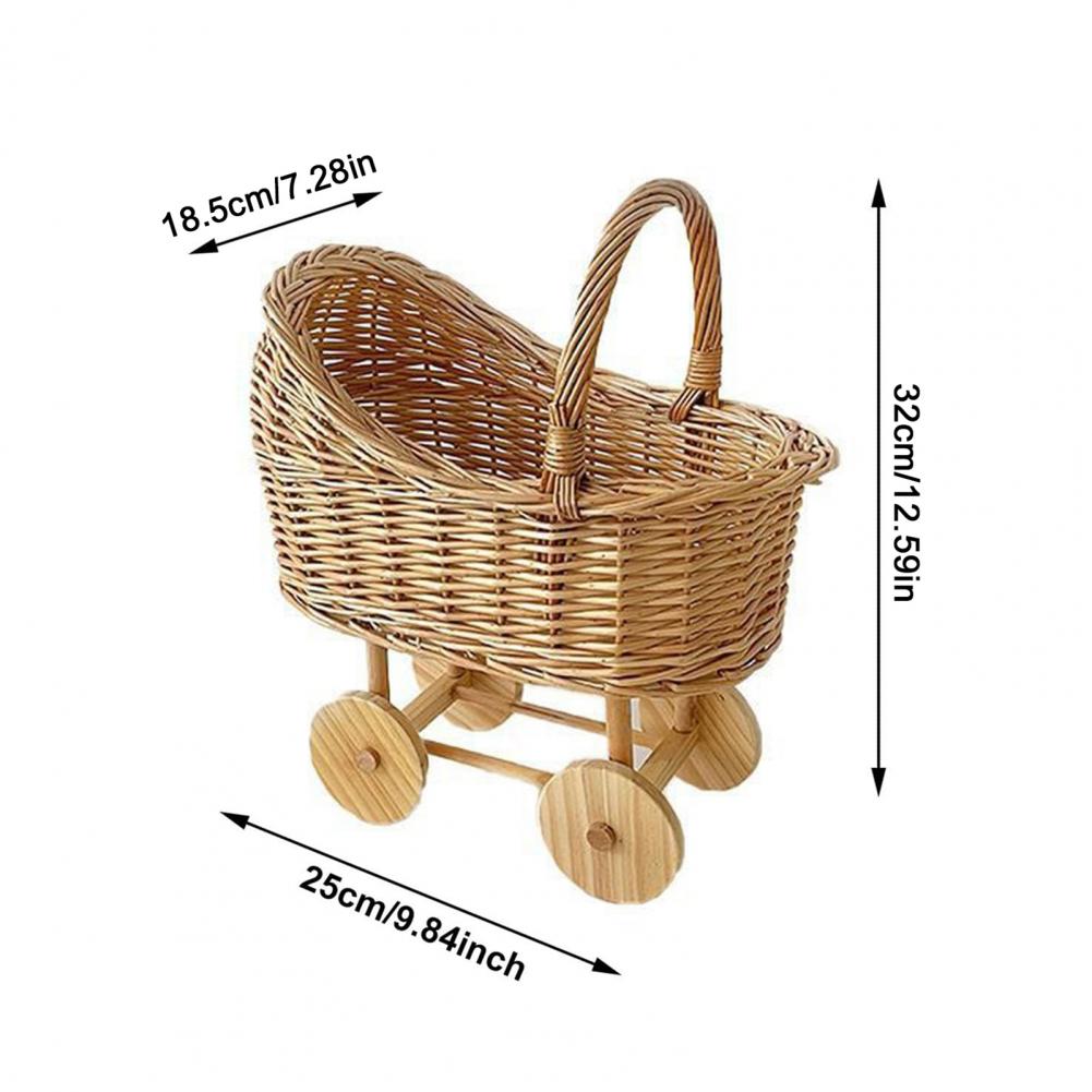 Cesta de Flores em Forma de Carrinho de Bebê Cesta de Doces de Rattan Trançado com Alça Portátil Decorativa com Rodas para Casamentos Chás de Bebê