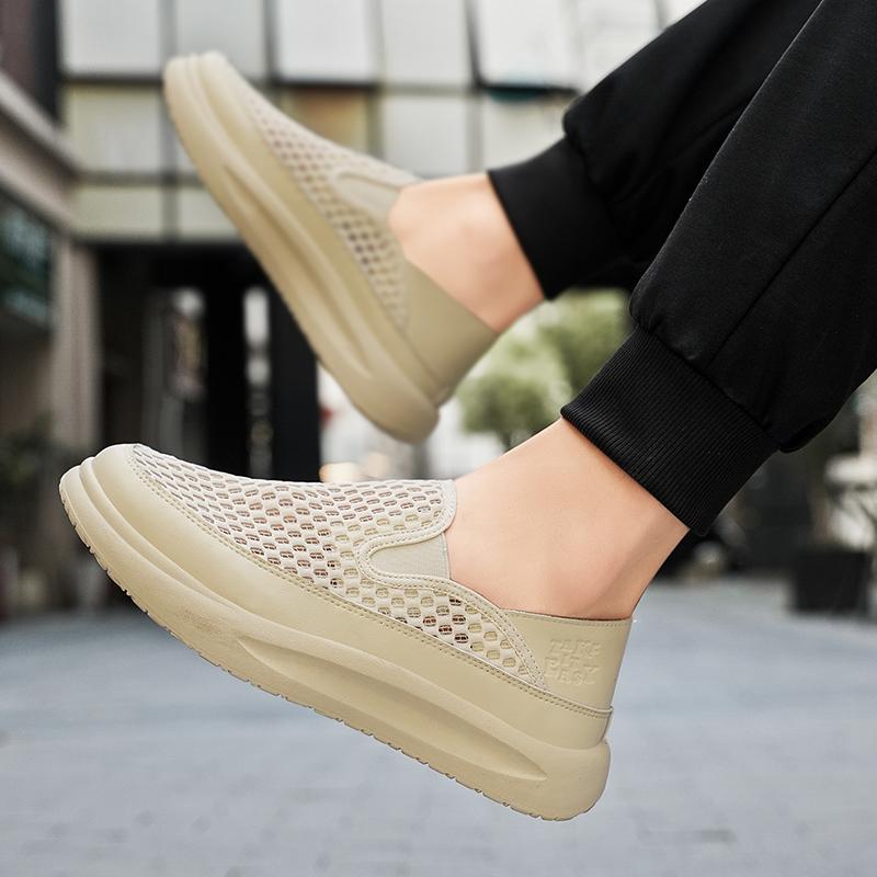 LETCOMFIT Men's Breathable Slip On Sneakers Summer Lightweight Mesh Loafers Casual Durable Cushion Low Top Walking Shoes Male