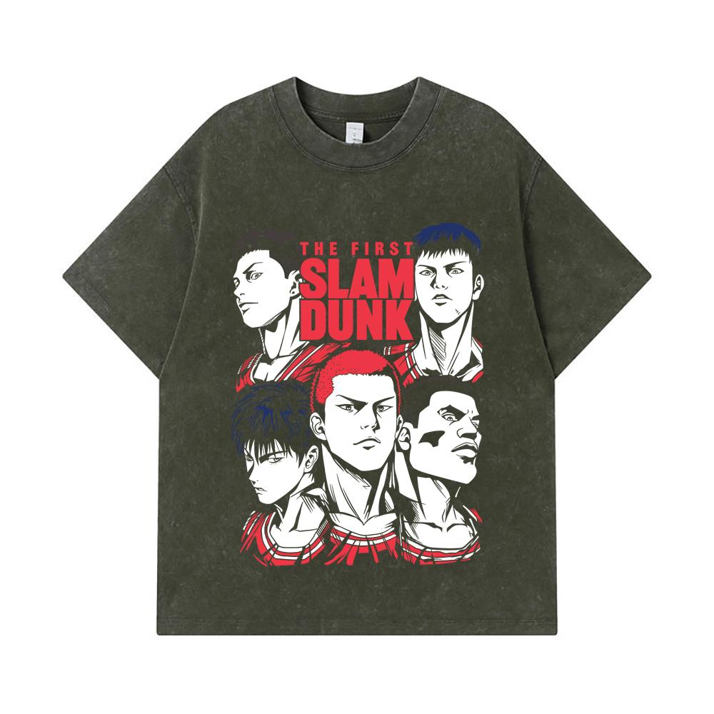 275 GSM Washed T-shirts 100% Cotton Slam Dunk V6 Print Unisex Heavy Cotton T Shirt S