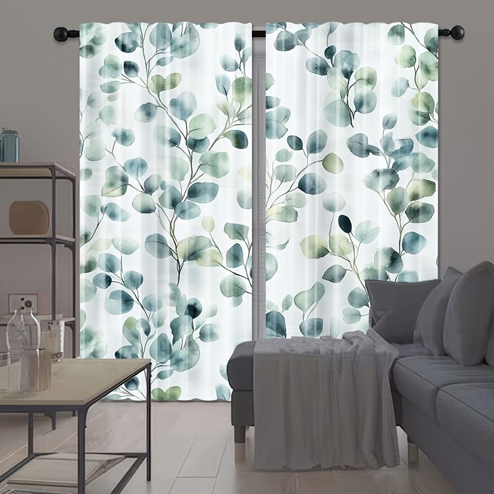 2-Pack Sage Green Eucalyptus Floral Curtains - Machine Washable, Polyester Fabric, Suitable for Bedroom, Living Room