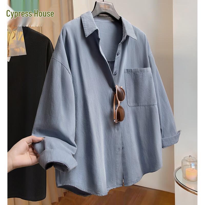 Women s Solid Color Lapel Long-Sleeve Shirt M