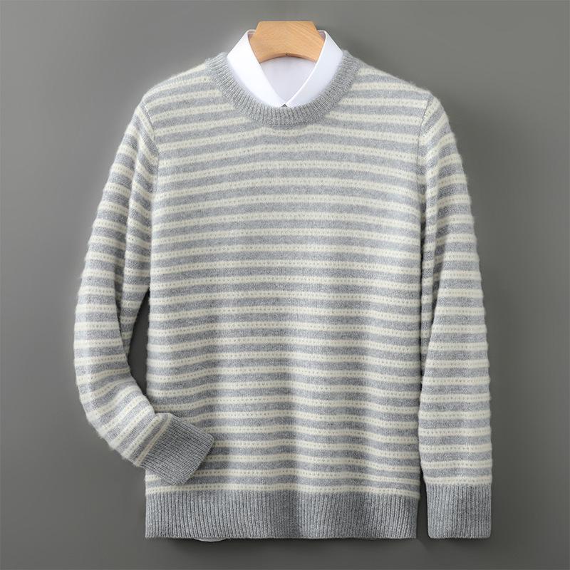 Men s 2025 Autumn/Winter Striped Casual Loose Knit Wool Pullover Sweater M
