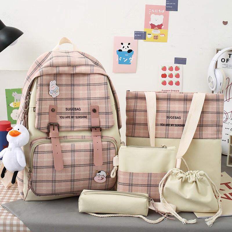 Girls' Plaid School Backpack Set