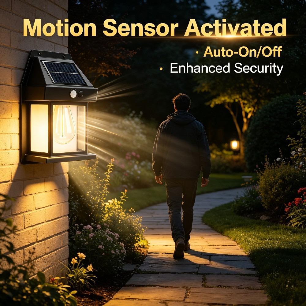 Solar Tungsten Wall Lamp Waterproof Motion Sensor 3 Modes Outdoor LED Light for Patio Courtyard Porch Barn Garage Garden