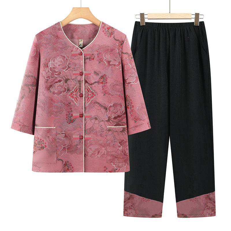 

Mom s Summer Set: Stylish Lightweight 3/4 Sleeve Top for Elderly Women 5XL 140-155 Jin