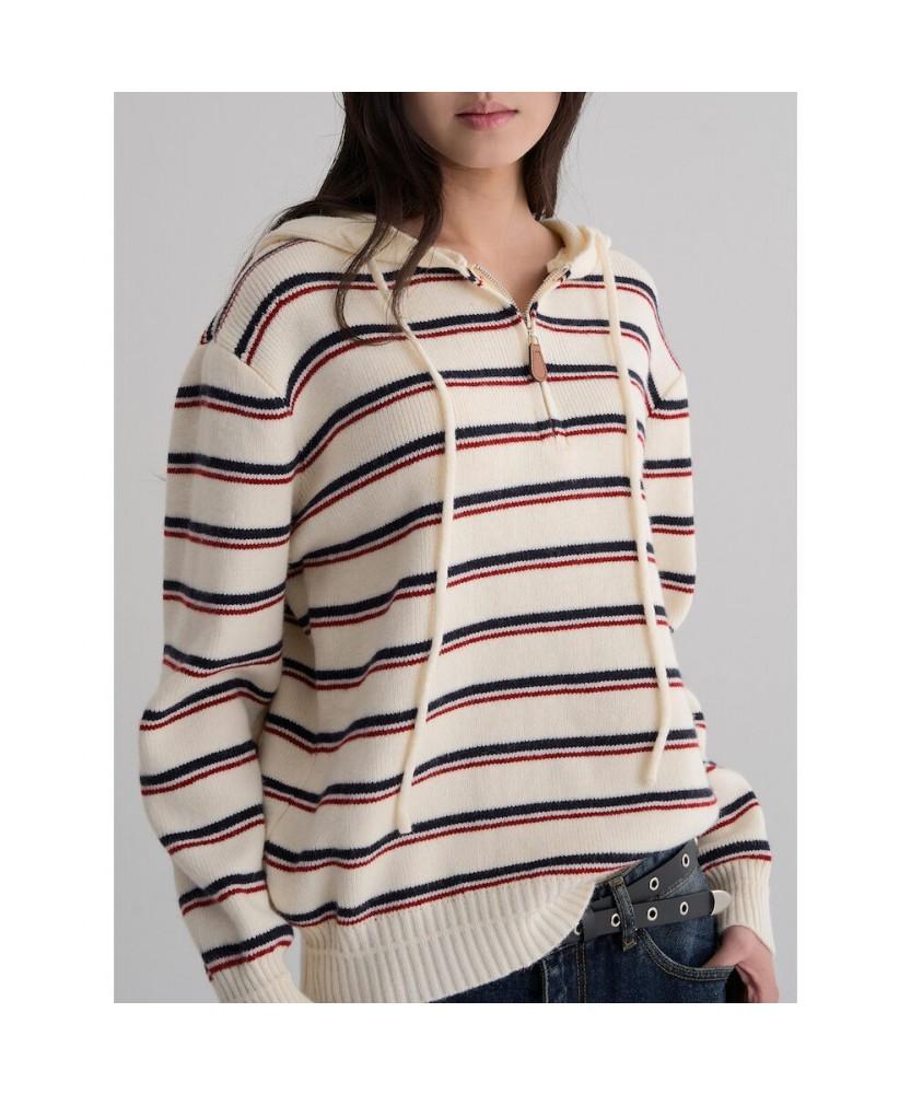 8SECONDS Striped Half-Zip Ivory