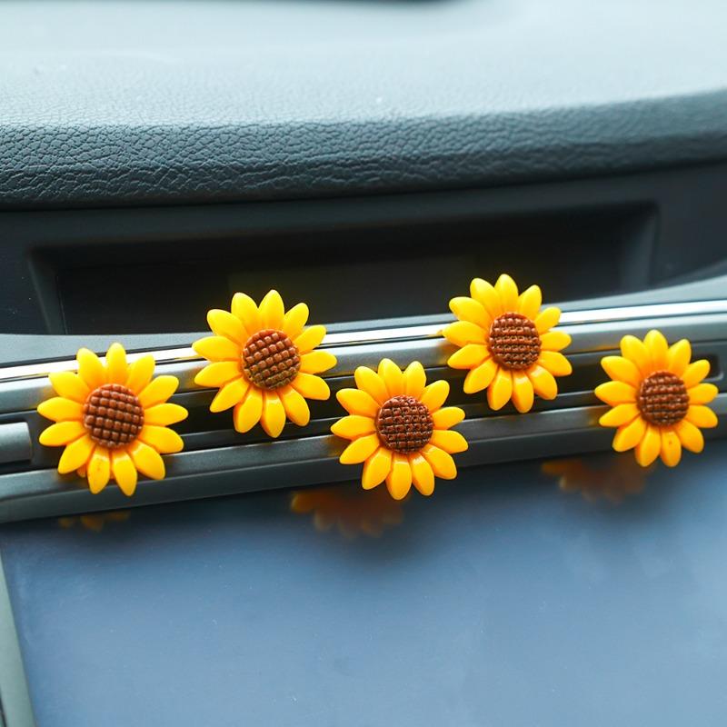 Neues Auto Niedliche Sonnenblume Schüttelkopf Ornamente Auto Mittelkonsole Armaturenbrett Spiegel Dekoratives Zubehör Kann Lufterfrischer Halten