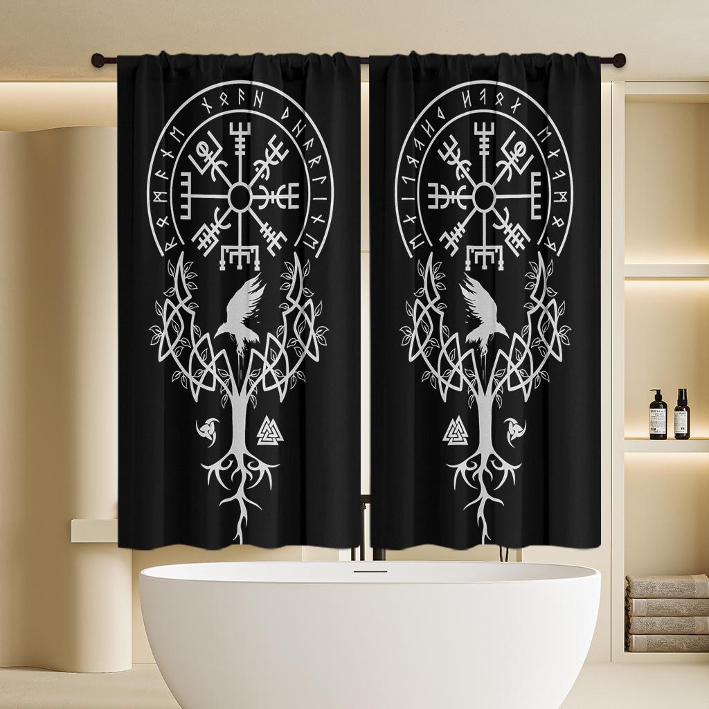 Viking Vegvisir Raven Tree Curtains Sheer Suitable Bedroom Living Room Office Door Curtain Design Semi Made Of Polyester Window Treatment
