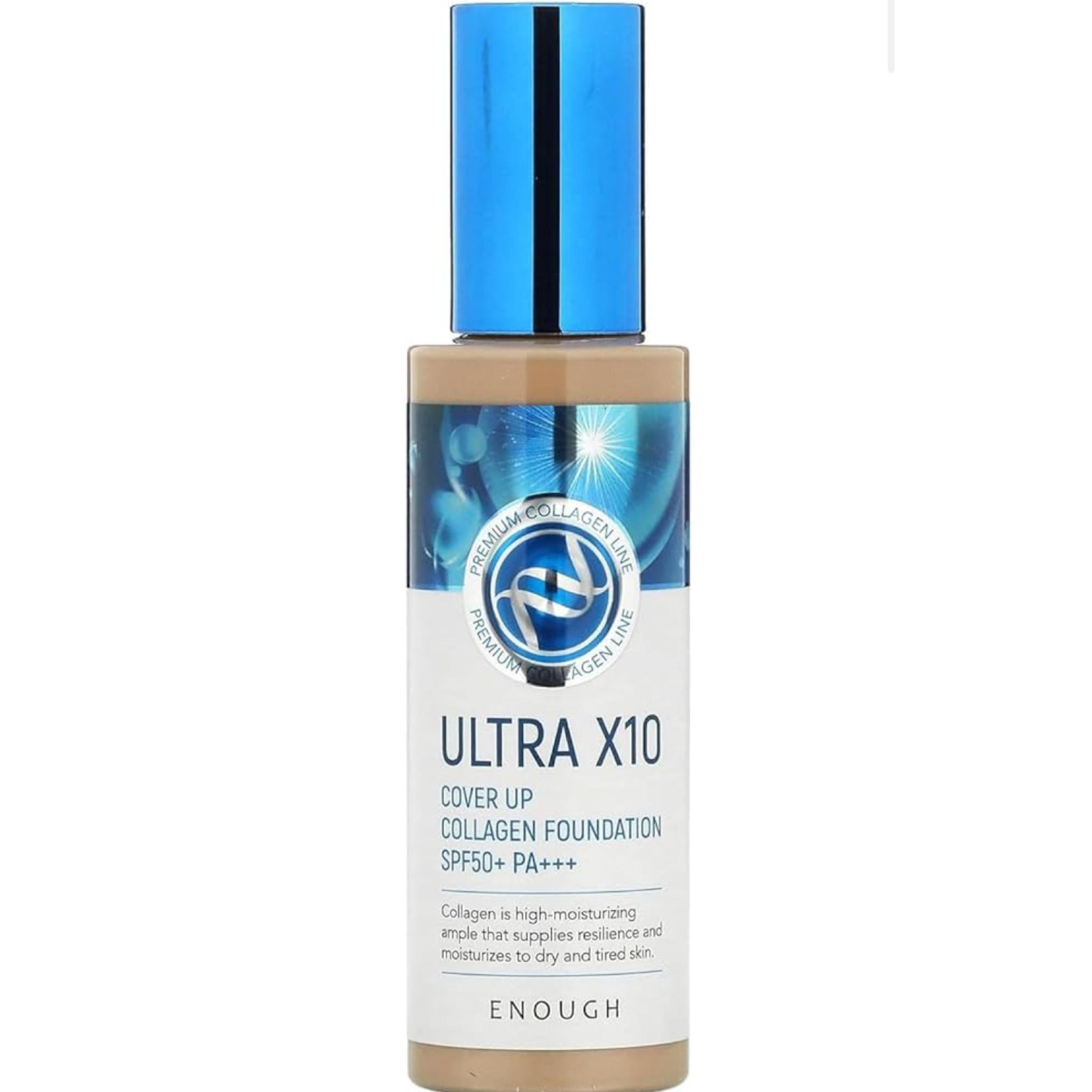 

ENOUGH Premium Ultra X10 Cover Up Collagen Foundation 100 мл SPF50+PA+++ (#13,21,23) 21 бежевый/прозрачный