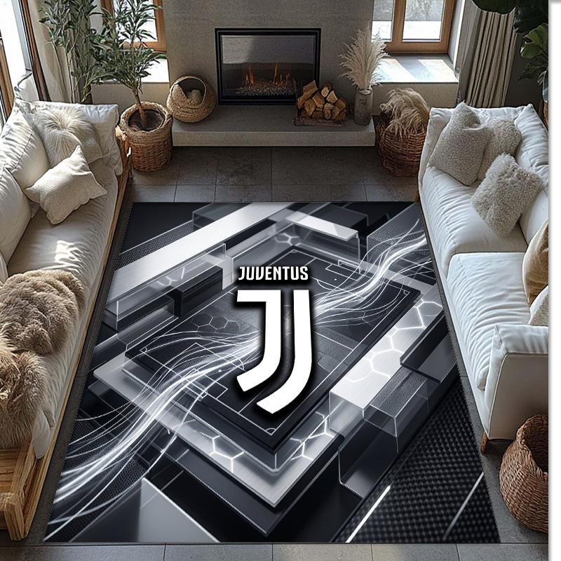 Juventus FC bedruckter Flanell-Teppich rutschfest weicher Polyester-Bodenbelag Indoor-Dekormatte für Schlafzimmer Wohnzimmer Sofa