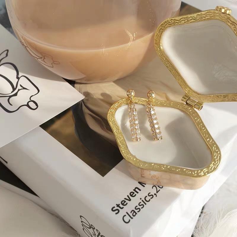 S925 Sterling Silver Diamond Inlaid Cylindrical Stud Earrings for Women Commuter's All-Matching Temperament Entry Lux Micro-Inlaid Ear