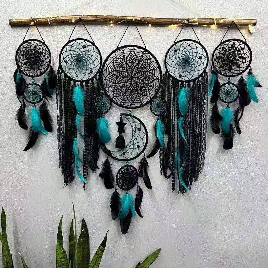 5pcs Dream Catcher Pendant Wind Chime Feather Pendant Indoor Tassel Wall Hanging B&B Decoration