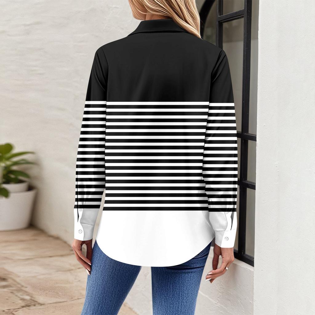 Camicia da Donna Stampata con Bottoni Camicia a Maniche Lunghe Top da Lavoro Business Casual con Tasche Giacca
