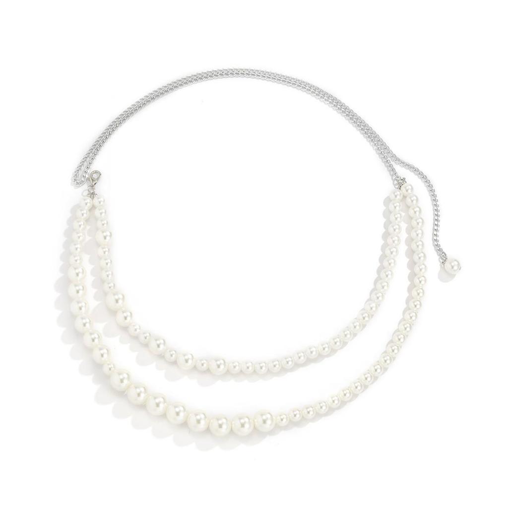 Elegant Faux Pearl Double-Layer Waist Chain – Women's Fashion Metal Bikini Body Chain