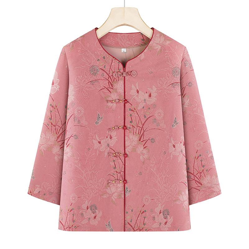 2026 Spring/Autumn Floral Suit Set for Seniors: Chinese Style Jacket & Wide-leg Pants 5XL