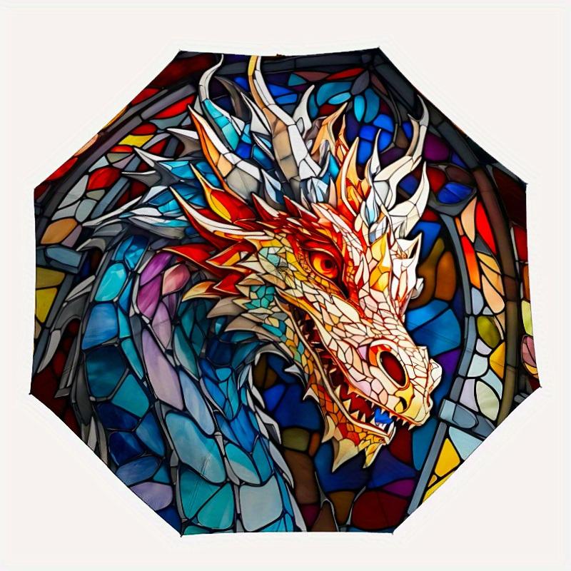 

1pc StainedGlass Dragon Compact Travel Umbrella, Automatic Folding Lightweight Windproof 8-Bone Reinforced Design, Portable for Backpack Dur