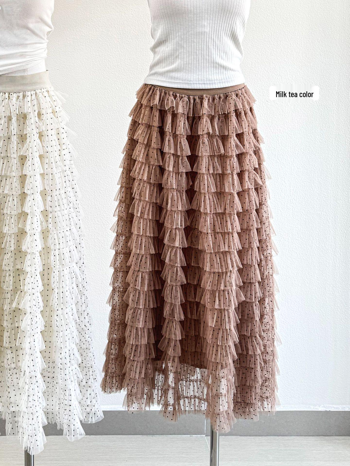 Designer Polka Dot Princess Layered Mesh Skirt - Fluffy A-line Fairy Style One Size