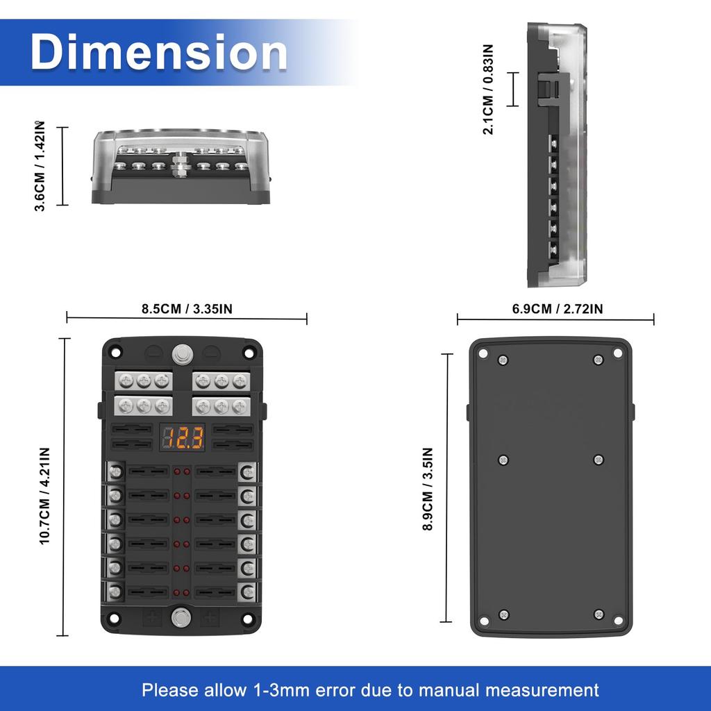 UCkasayfy Blade Fuse Fuse Block with 24 Fuses and LED Display for and Trucks 12-Way Block, 12V/24V ATO/ATC Cars, Boats, RVs,
