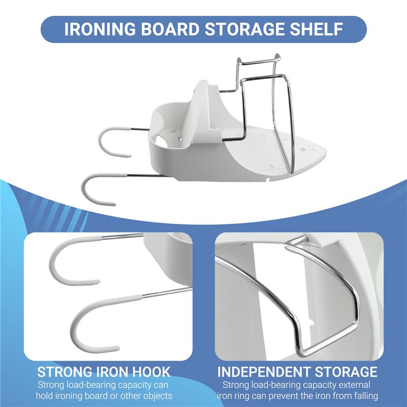 A84E-Iron Board Hanger Wall Mount Electric Iron Holder Iron And Ironing Board Storage Organizer Shelf With Removable Hooks
