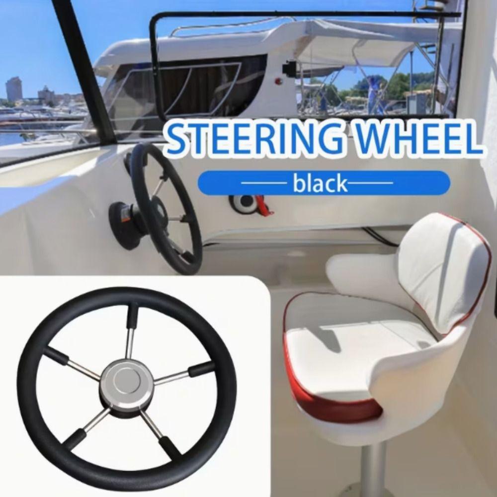 Black Foam Grip Marine Steering Wheel Stainless Steel Destroyer Steering Wheel  Pontoon Boat