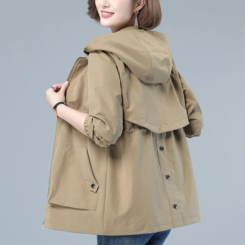 Chaquetas Cortavientos para Mujer Nueva Chaqueta de Otoño Chaqueta con Capucha para Mujer Abrigo Básico Casual Holgado con Cremallera Ropa Exterior Ligera Talla Grande