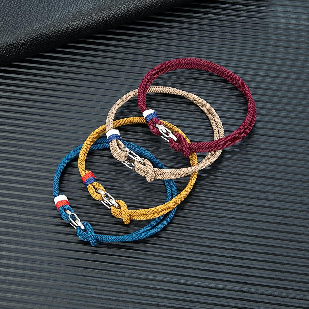 Navy Blue Braided Rope Bracelet Stainless Steel Double Push Carabiner Clasp Survival Bracelet for Men Women Couple Gifts