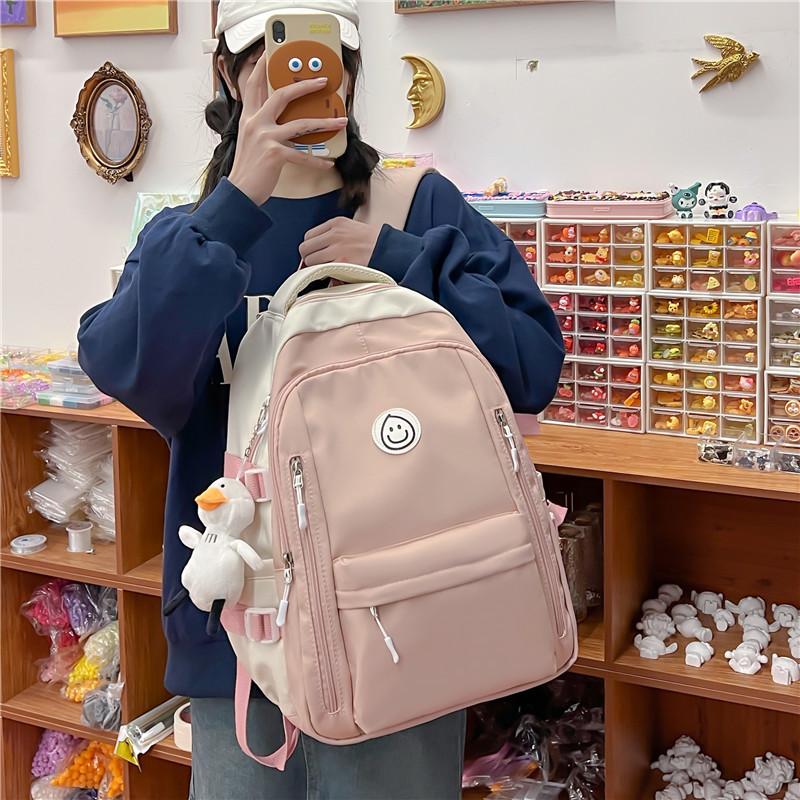 Summer New Solid Color Large Capacity Backpack Street Trend Student Fresh Outdoor Double Shoulder Backpack