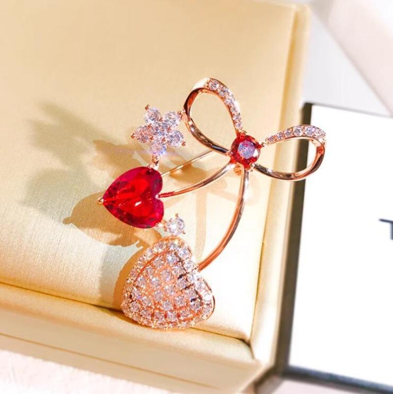 Rhinestone Cherry Brooches for Women Fruit Lapel Pins Party Backpack Decoration Clothes Accessories Gifts