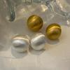 925 Silver Brushed Matte Round Ball Stud Earrings - Retro Hong Kong Style