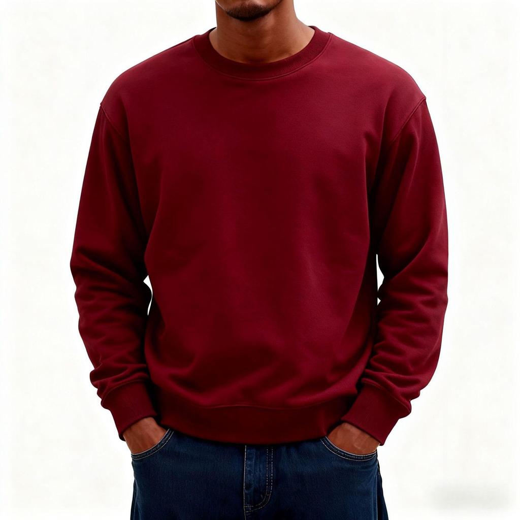 European Classic 2025 Solid Color Men's Loose Hoodie - Simple Round Neck, Autumn/Winter Long Sleeve T-Shirt