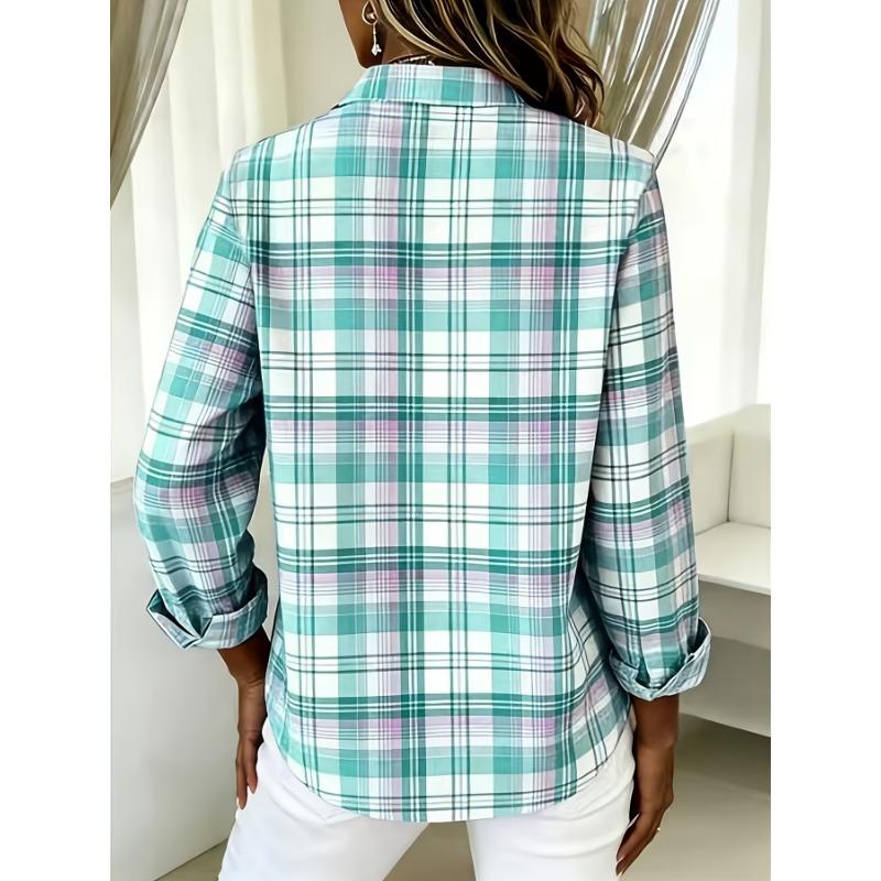 Plus Size, Plus-size Fashion Long-sleeve Lapel Casual Plaid Print Shirt
