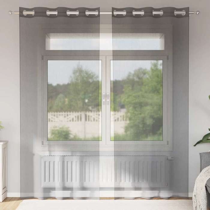 VidaXL Rideaux en voile avec œillets 2 pcs gris foncé 140x225 cm, rideau en filet, rideau transparent, voile de fenêtre, 4102079